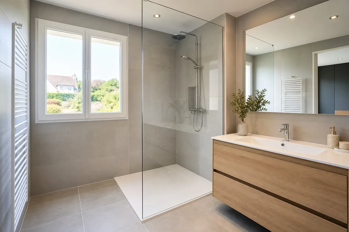 Salle de bain rénovée avec douche à l&rsquo;italienne dans un appartement francilien
